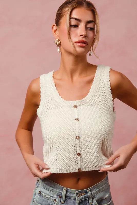 SO ME Chevron Pattern Buttoned Front Lightweight Tank Top - Big J's Showstoppin' Store