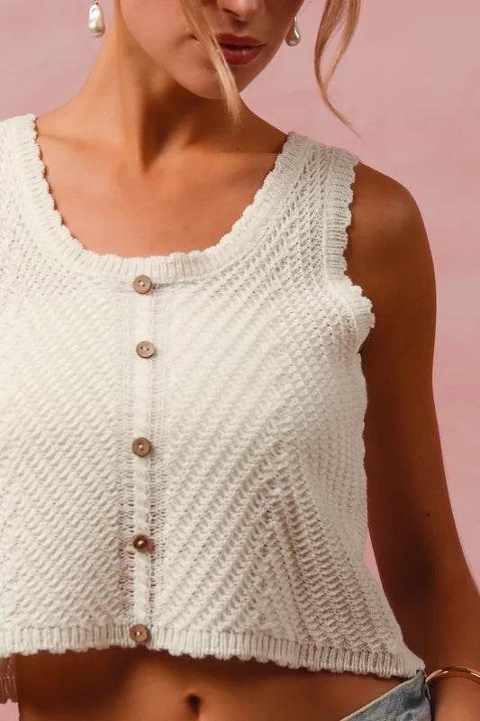 SO ME Chevron Pattern Buttoned Front Lightweight Tank Top - Big J's Showstoppin' Store