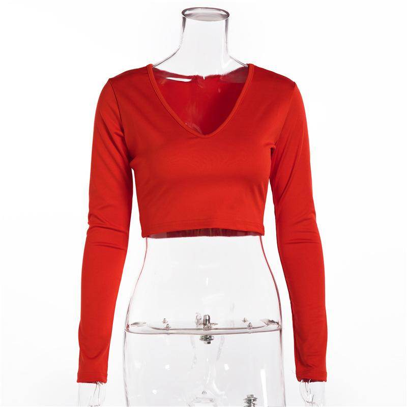 Women's Sexy Basic Scoop Neck Long Sleeve Slim Solid Color Crop Top - Big J's Showstoppin' Store