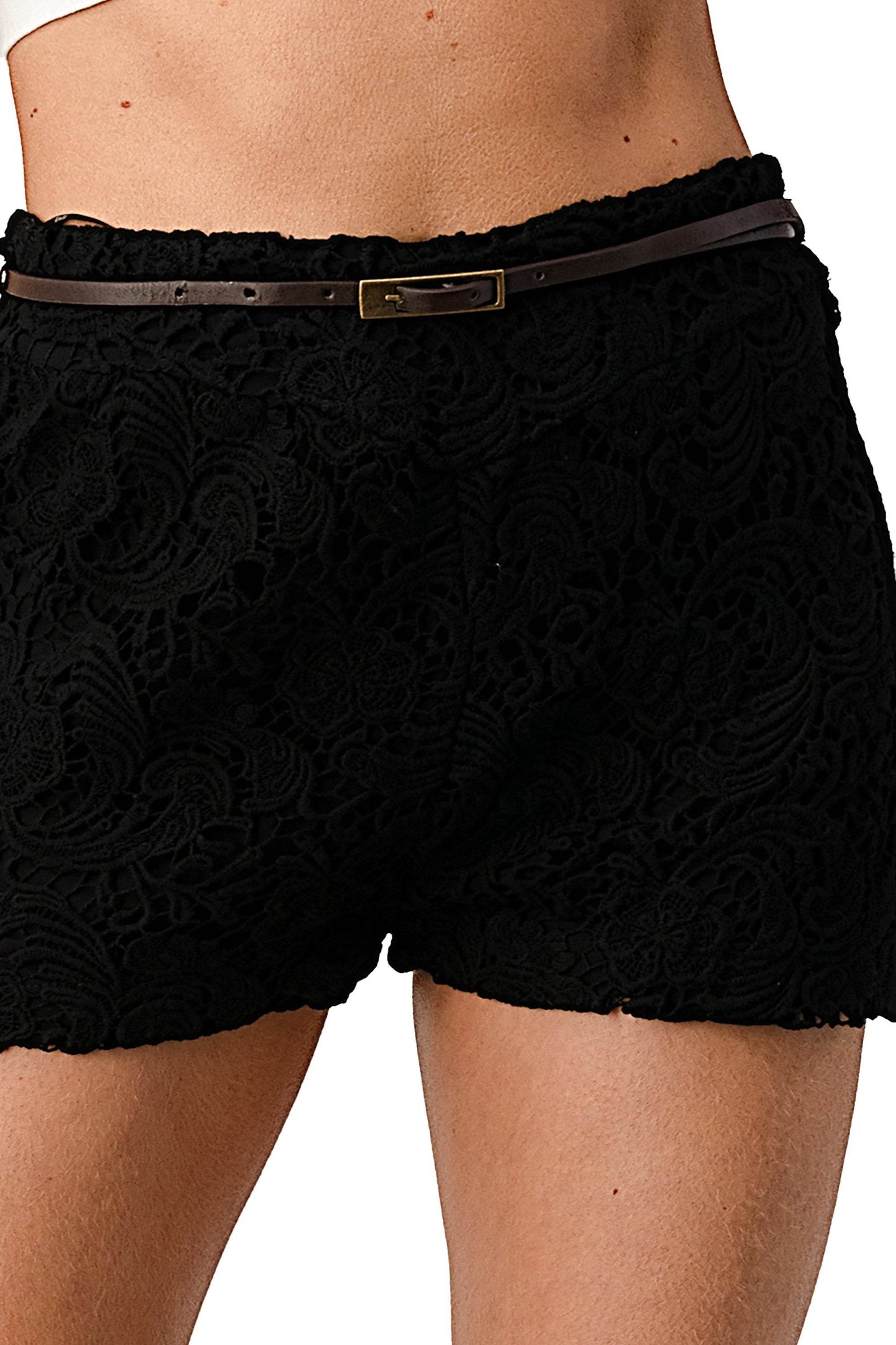 Fully Lined Belted Shorts In Crochet Lace - Big J's Showstoppin' Store