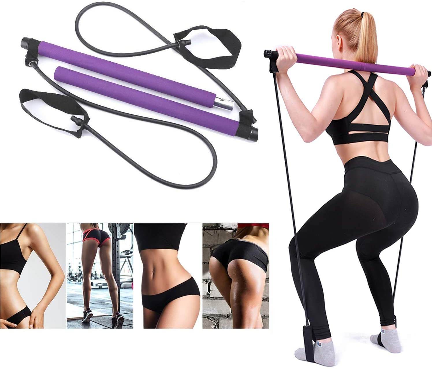 Adjustable Pilates Bar Kit Resistance Band Exercise Stick Toning Gym - Big J's Showstoppin' Store