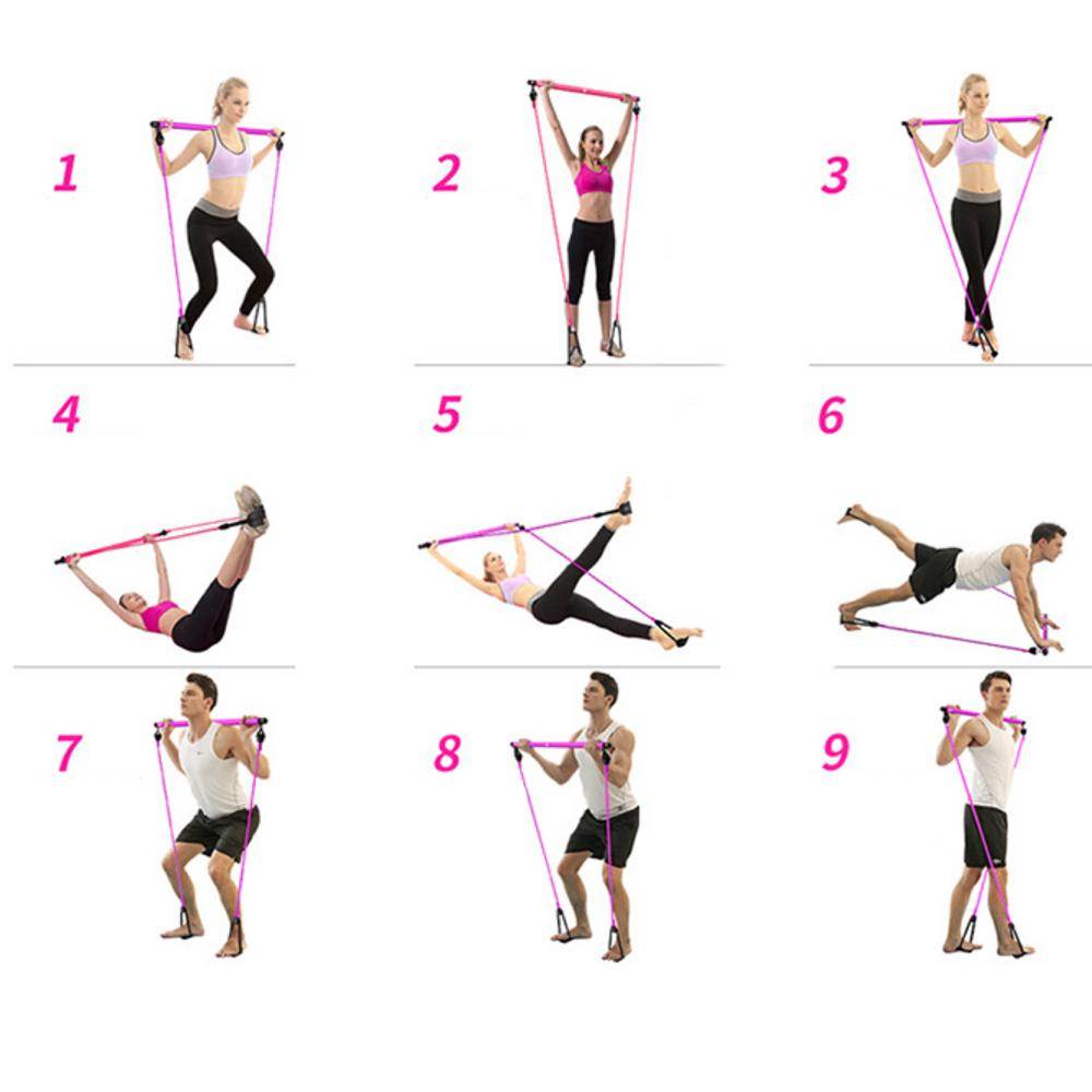 Adjustable Pilates Bar Kit Resistance Band Exercise Stick Toning Gym - Big J's Showstoppin' Store