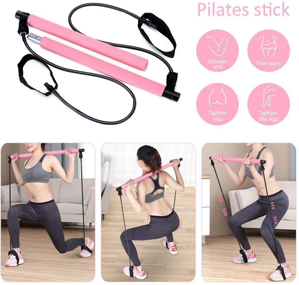 Adjustable Pilates Bar Kit Resistance Band Exercise Stick Toning Gym - Big J's Showstoppin' Store