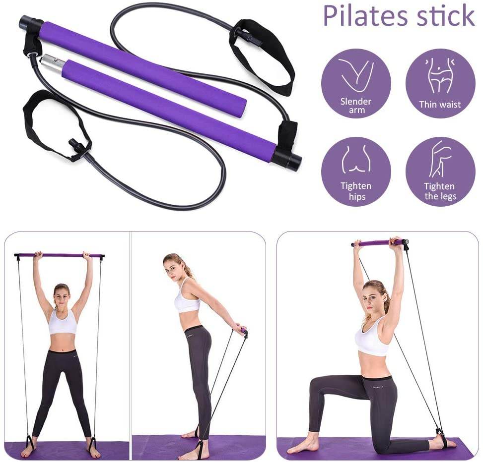 Adjustable Pilates Bar Kit Resistance Band Exercise Stick Toning Gym - Big J's Showstoppin' Store
