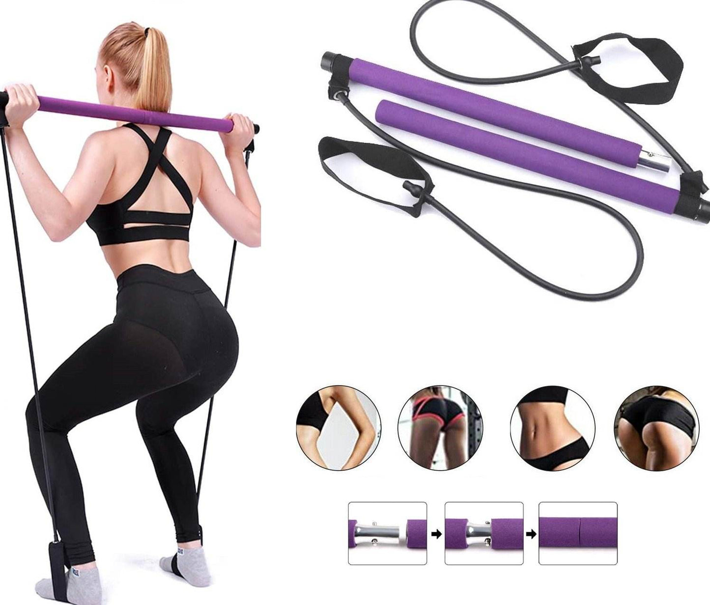 Adjustable Pilates Bar Kit Resistance Band Exercise Stick Toning Gym - Big J's Showstoppin' Store