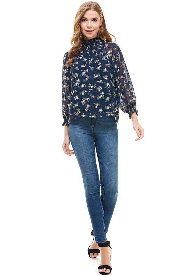 DITSY FLORAL LONG SLEEVES BLOUSE - Big J's Showstoppin' Store