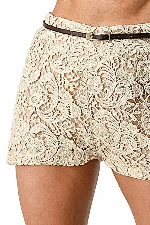 Fully Lined Belted Shorts In Crochet Lace - Big J's Showstoppin' Store