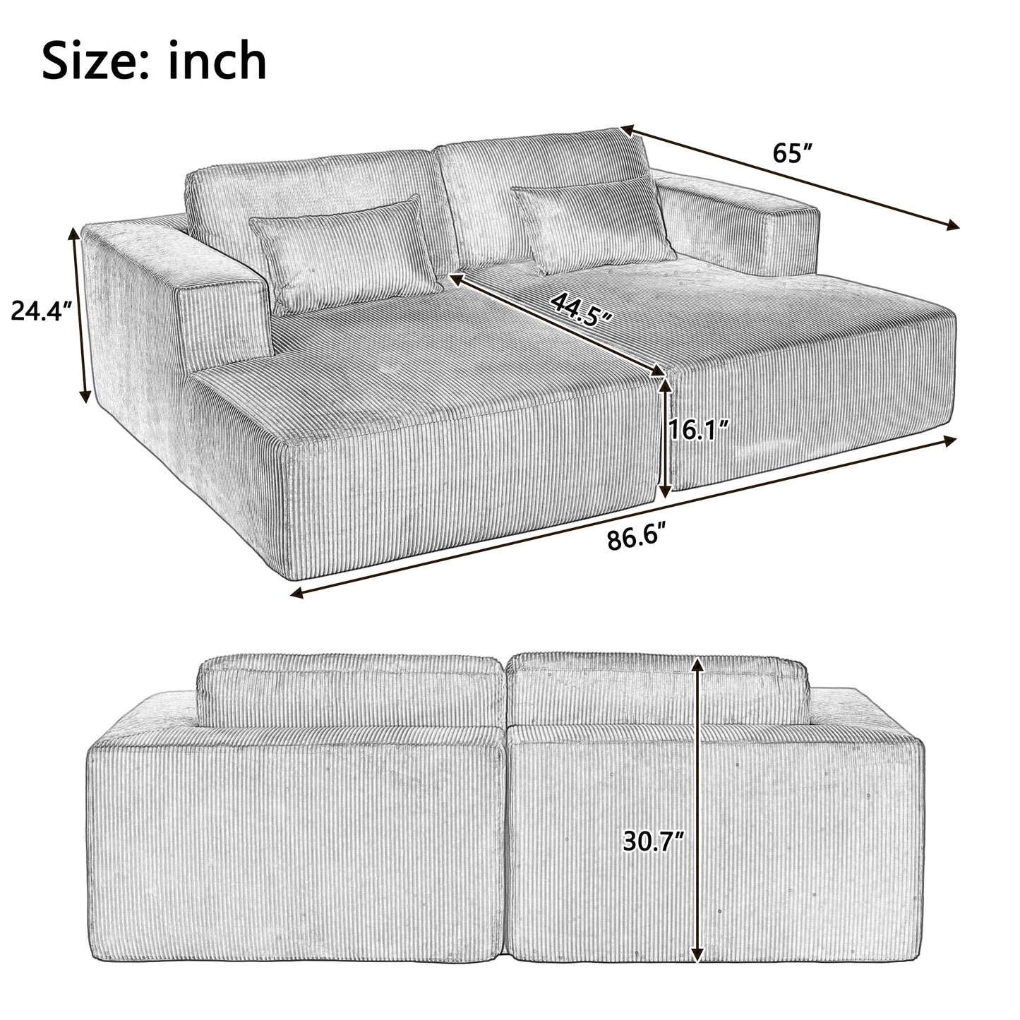 Corduroy Double Sofa Bed with 2 Pillows, Perfect for Living Rooms,