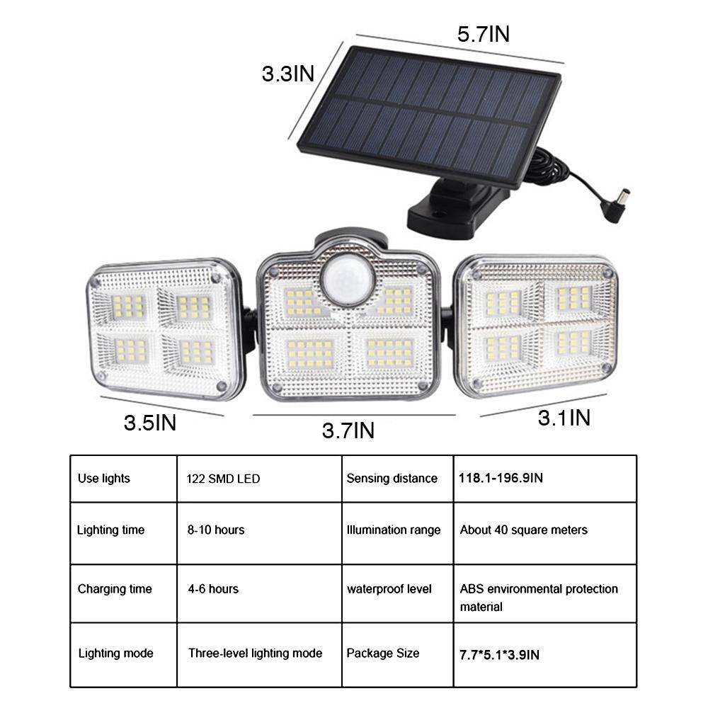 Solar Sensor Light 122 LED 3Head Outdoor Spotlight with 3 Modes - Big J's Showstoppin' Store