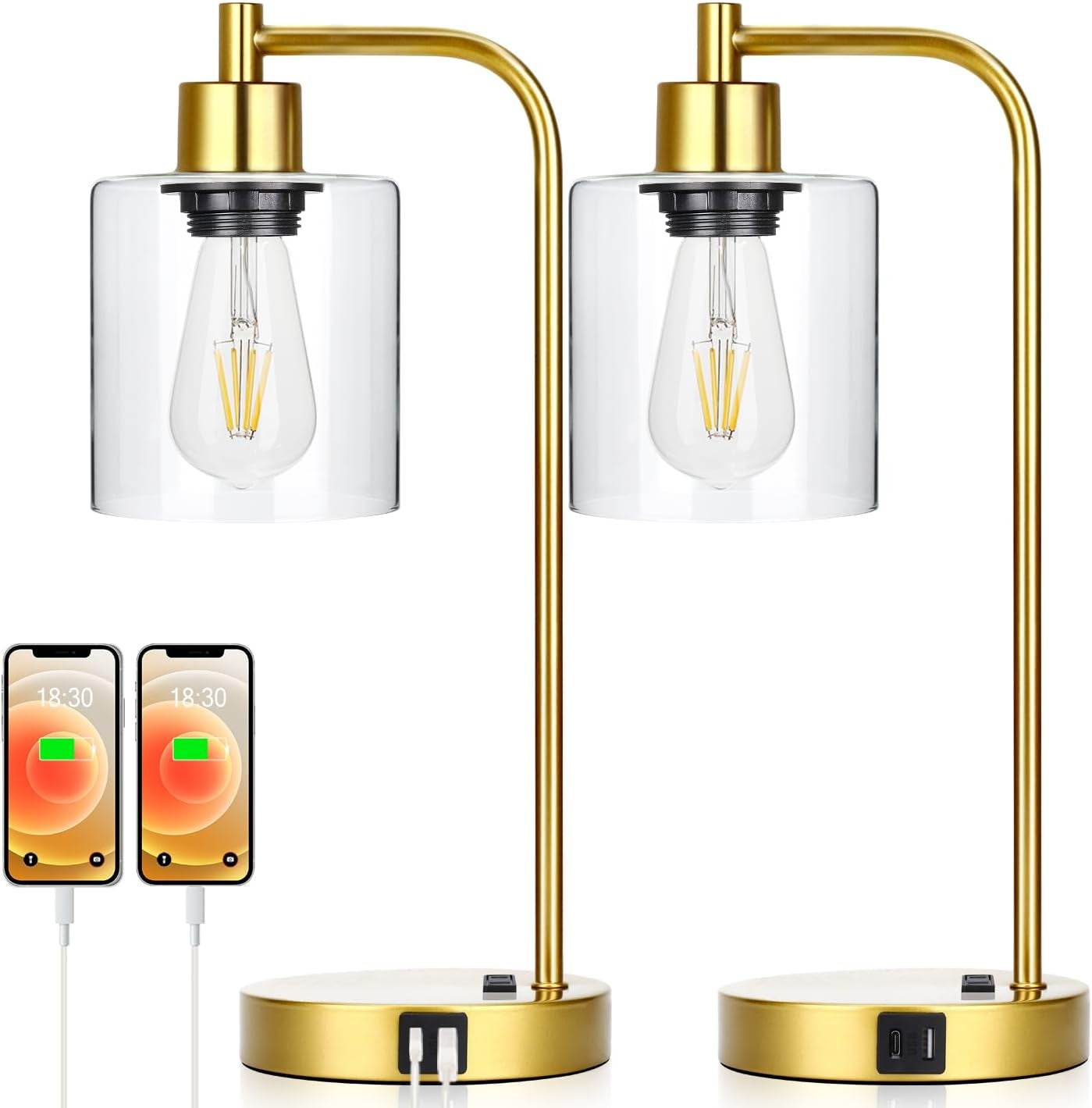 Industrial Touch Control Table Lamps Set of 2 - Gold Nightstand - Big J's Showstoppin' Store