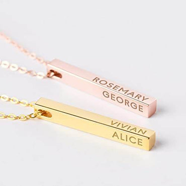 Personalized Mother Necklace, 4 Side Bar Necklace, Kids Names Necklace - Big J's Showstoppin' Store
