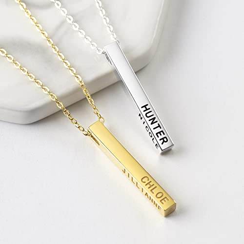 Personalized Mother Necklace, 4 Side Bar Necklace, Kids Names Necklace - Big J's Showstoppin' Store