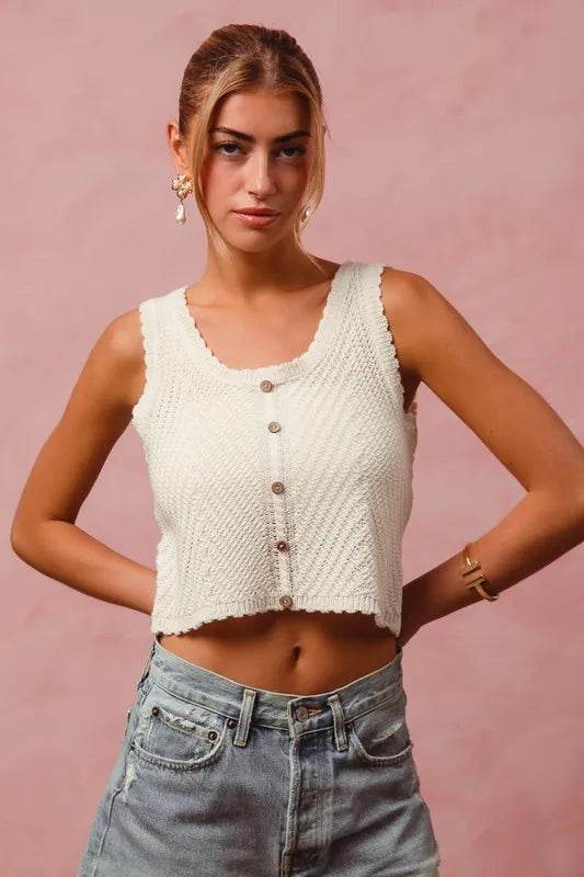 SO ME Chevron Pattern Buttoned Front Lightweight Tank Top - Big J's Showstoppin' Store