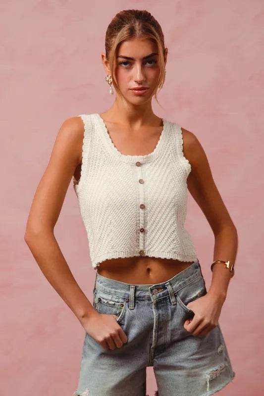SO ME Chevron Pattern Buttoned Front Lightweight Tank Top - Big J's Showstoppin' Store
