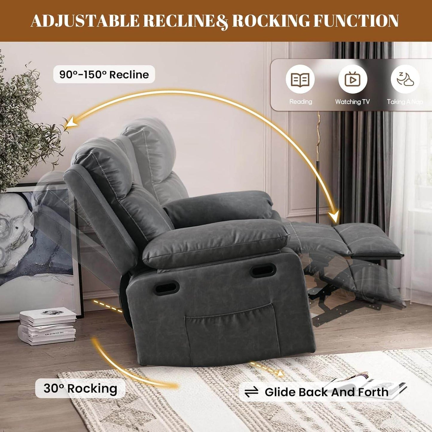 Recliner Chair, 360 Degree Swivel Rocking Chair with Massage and Heat, - Big J's Showstoppin' Store