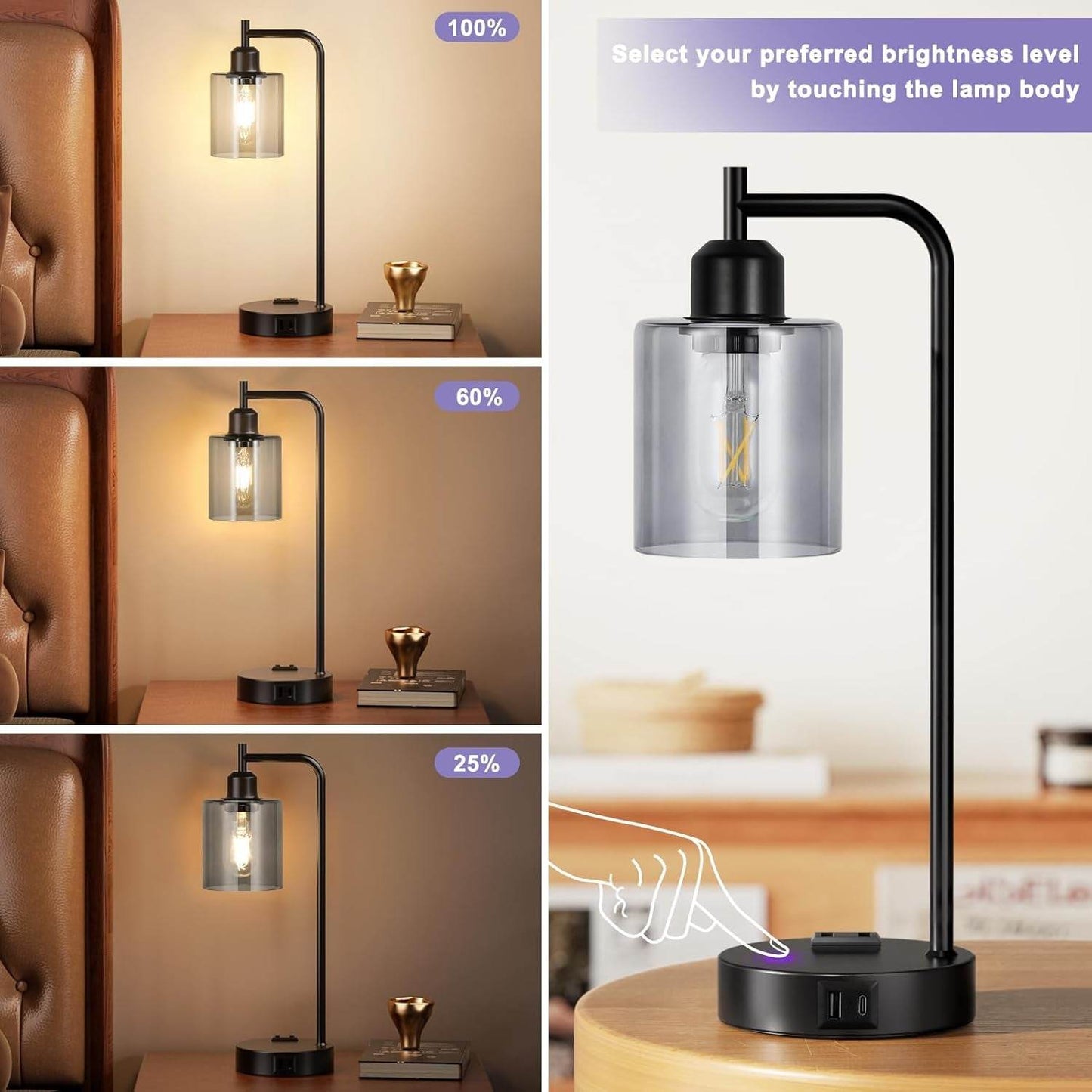 Industrial Touch Bedroom Lamps for Bedrooms Set of 2-3-Way Dimmable - Big J's Showstoppin' Store
