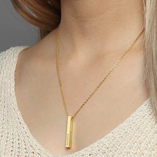 Personalized Mother Necklace, 4 Side Bar Necklace, Kids Names Necklace - Big J's Showstoppin' Store