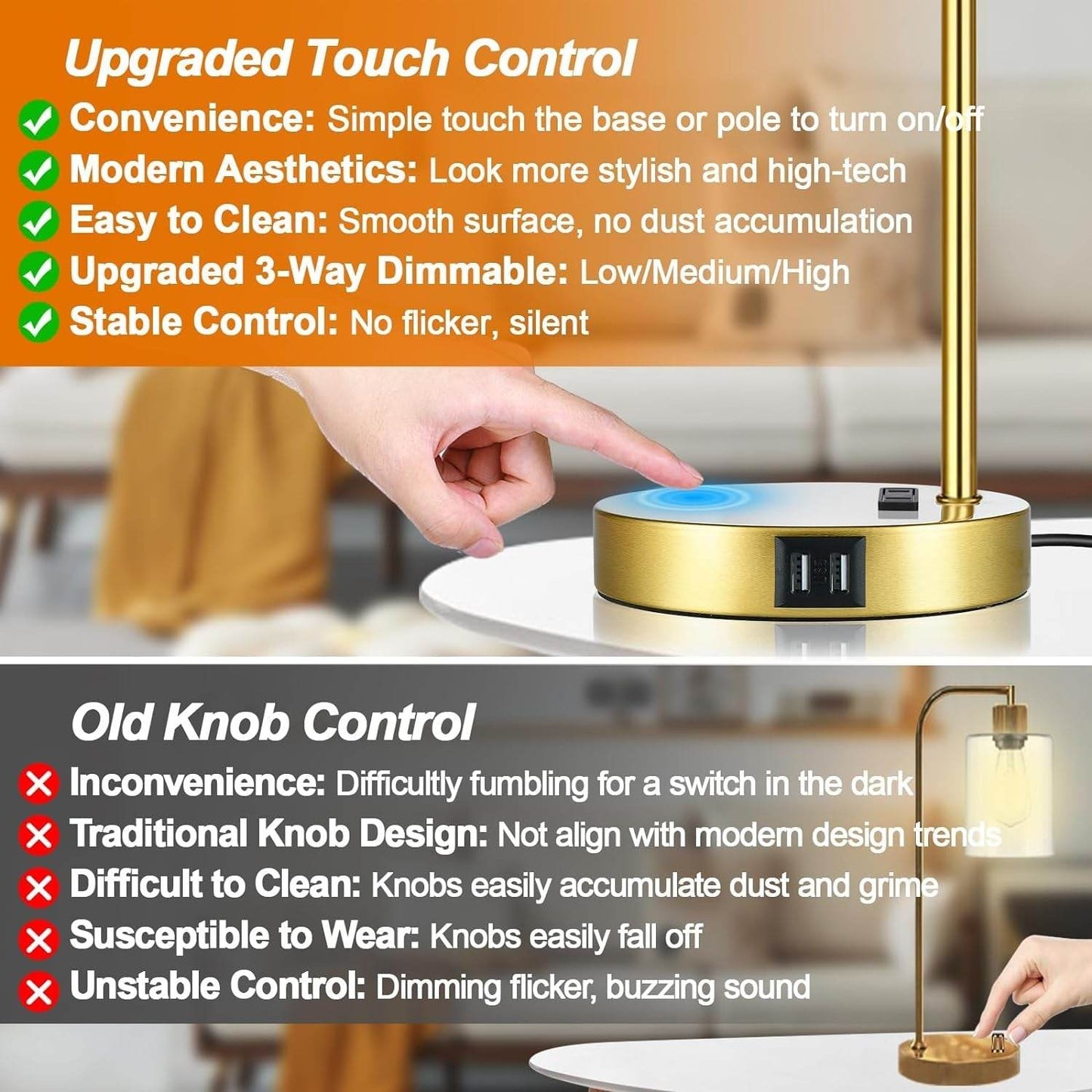 Industrial Touch Control Table Lamps Set of 2 - Gold Nightstand - Big J's Showstoppin' Store