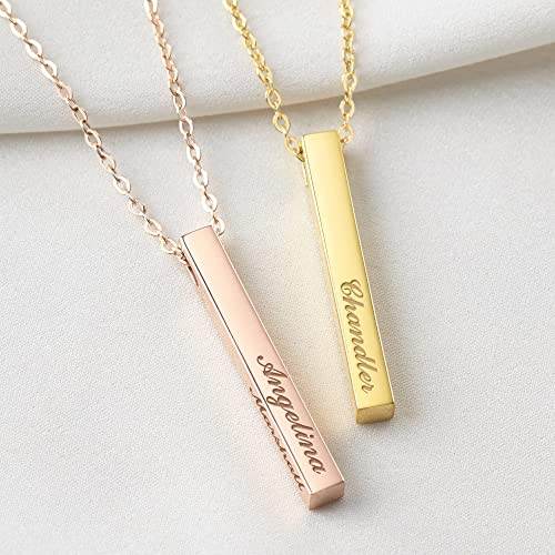 Personalized Mother Necklace, 4 Side Bar Necklace, Kids Names Necklace - Big J's Showstoppin' Store