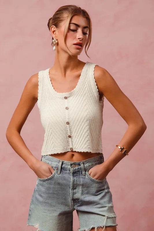SO ME Chevron Pattern Buttoned Front Lightweight Tank Top - Big J's Showstoppin' Store
