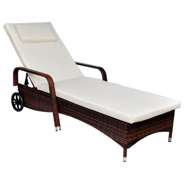 Sun Lounger with Cushion & Wheels Poly Rattan Black - Big J's Showstoppin' Store