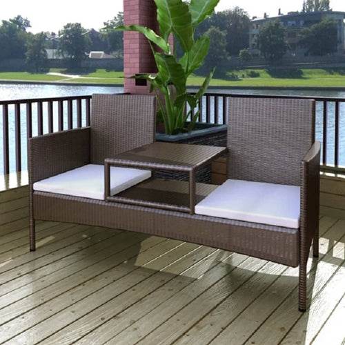 2-Seater Garden Sofa with Tea Table Poly Rattan Brown - Big J's Showstoppin' Store