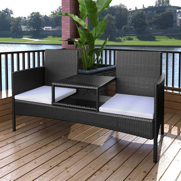2-Seater Garden Sofa with Tea Table Poly Rattan Brown - Big J's Showstoppin' Store