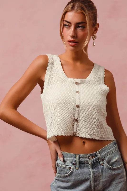 SO ME Chevron Pattern Buttoned Front Lightweight Tank Top - Big J's Showstoppin' Store