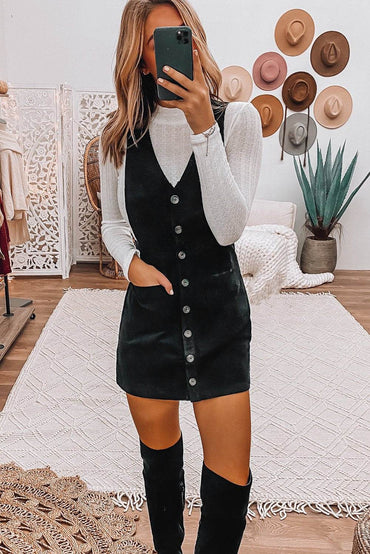 Corduroy Overall Sleeveless Mini Dress with Pockets - Big J's Showstoppin' Store