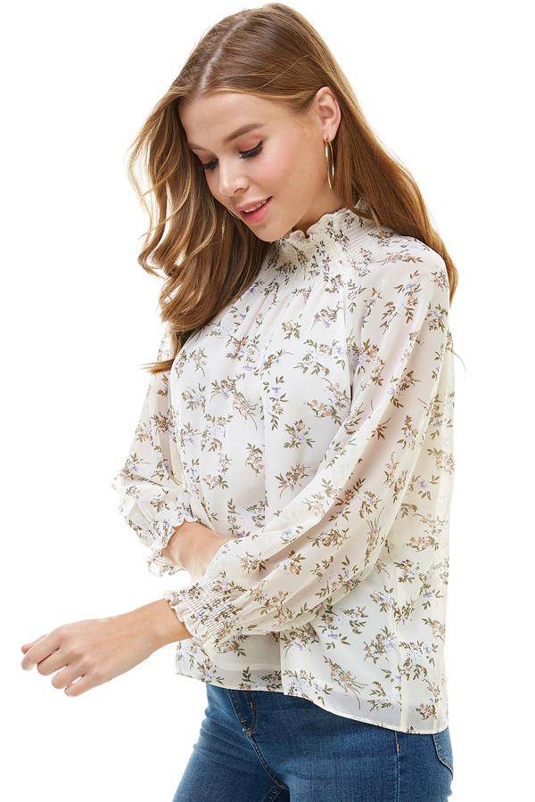 DITSY FLORAL LONG SLEEVES BLOUSE - Big J's Showstoppin' Store