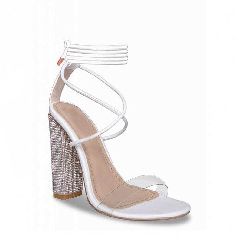 White Transparent Belt Thick-heeled High-heeled Sandals with Open-toed - Big J's Showstoppin' Store
