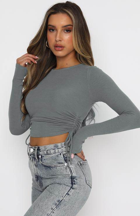 Women's Dry Crop Tops Long Sleeve Side Drawstring Ruched Shirts - Big J's Showstoppin' Store