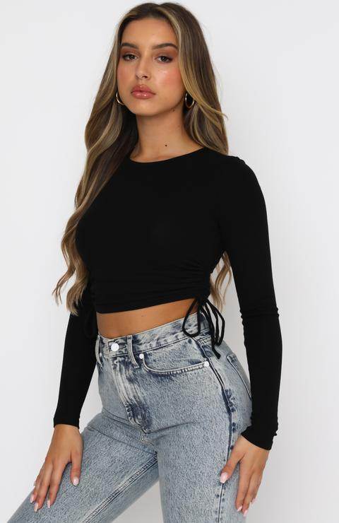 Women's Dry Crop Tops Long Sleeve Side Drawstring Ruched Shirts - Big J's Showstoppin' Store