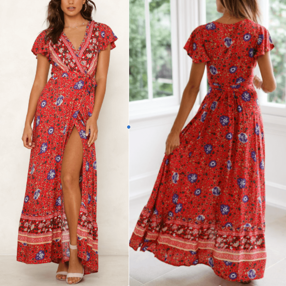 Womens Wrap Style V Neck Floral Maxi Dress - Big J's Showstoppin' Store