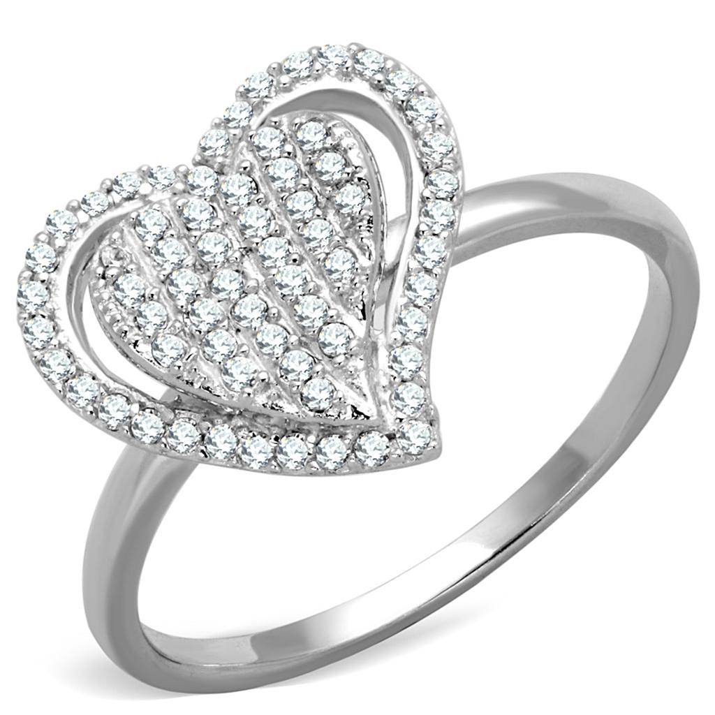 TS192 - Rhodium 925 Sterling Silver Ring with AAA Grade CZ in Clear - Big J's Showstoppin' Store