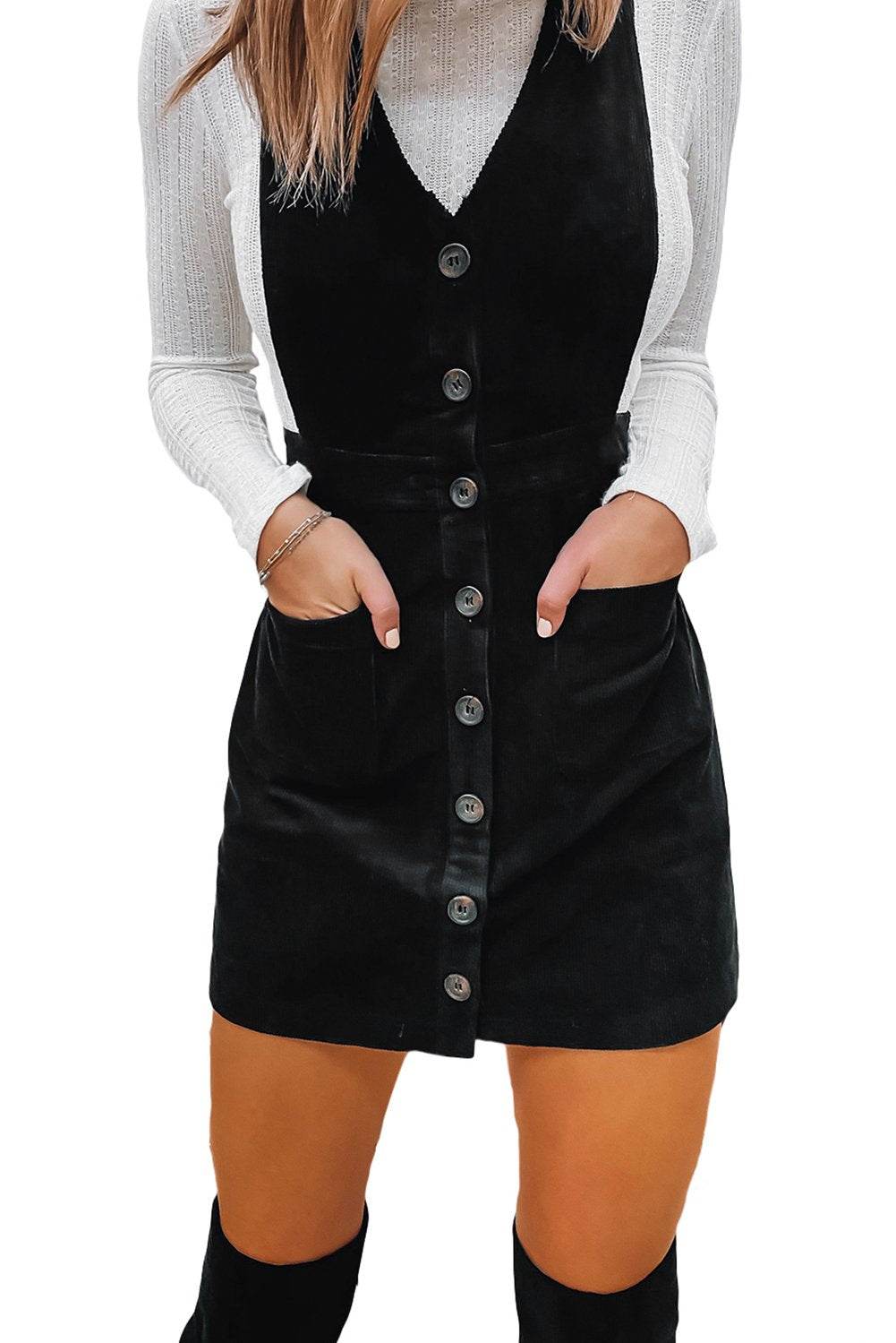 Corduroy Overall Sleeveless Mini Dress with Pockets - Big J's Showstoppin' Store