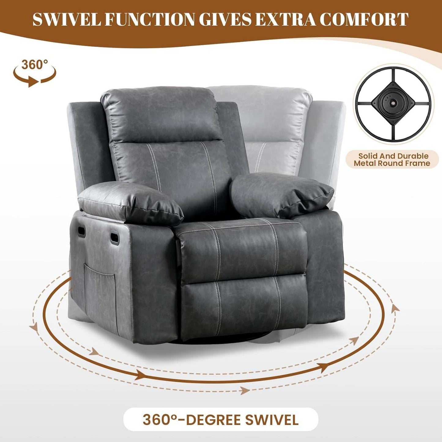 Recliner Chair, 360 Degree Swivel Rocking Chair with Massage and Heat, - Big J's Showstoppin' Store