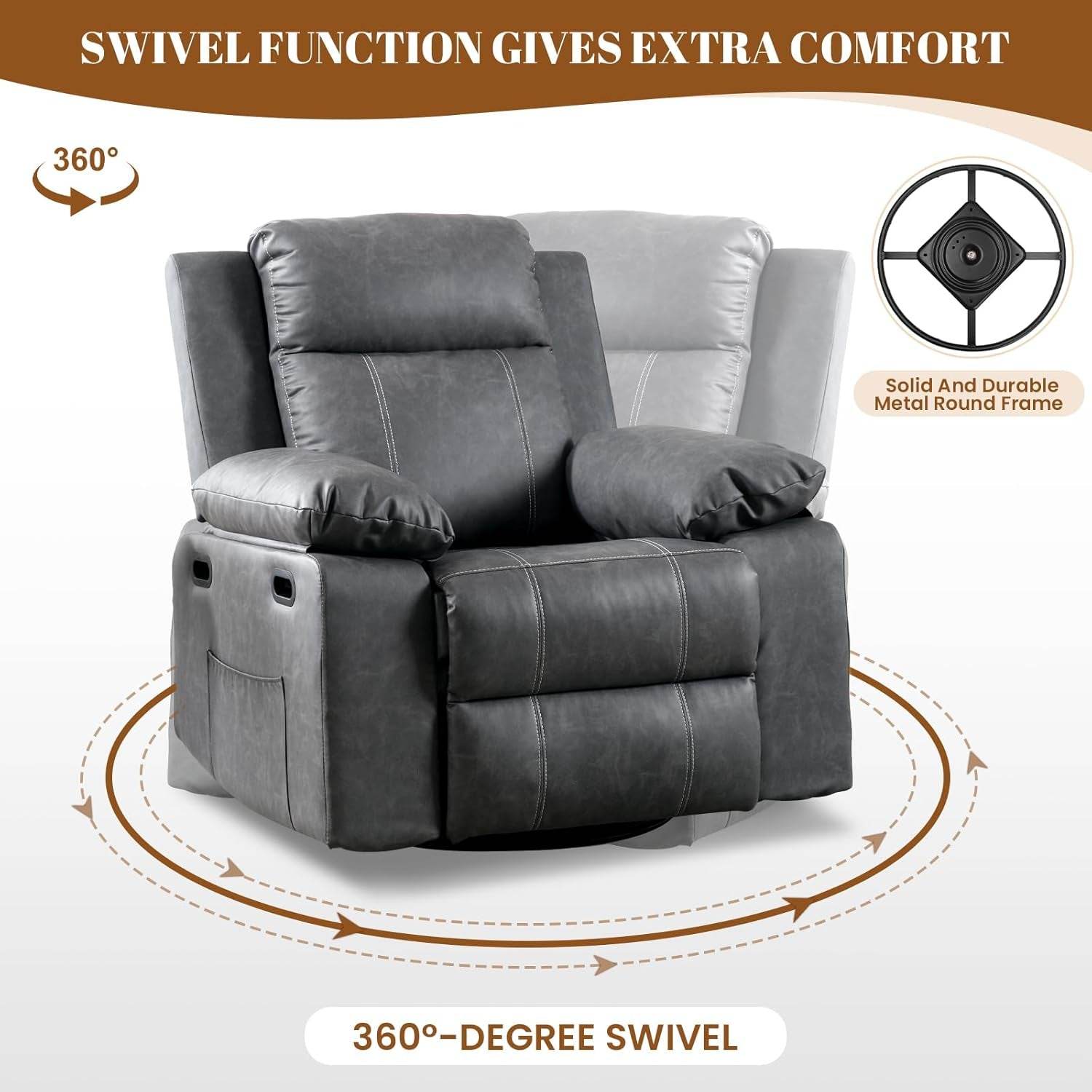 Recliner Chair, 360 Degree Swivel Rocking Chair with Massage and Heat, - Big J's Showstoppin' Store