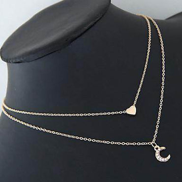 Moon and Heart Two Layer Necklace - Big J's Showstoppin' Store