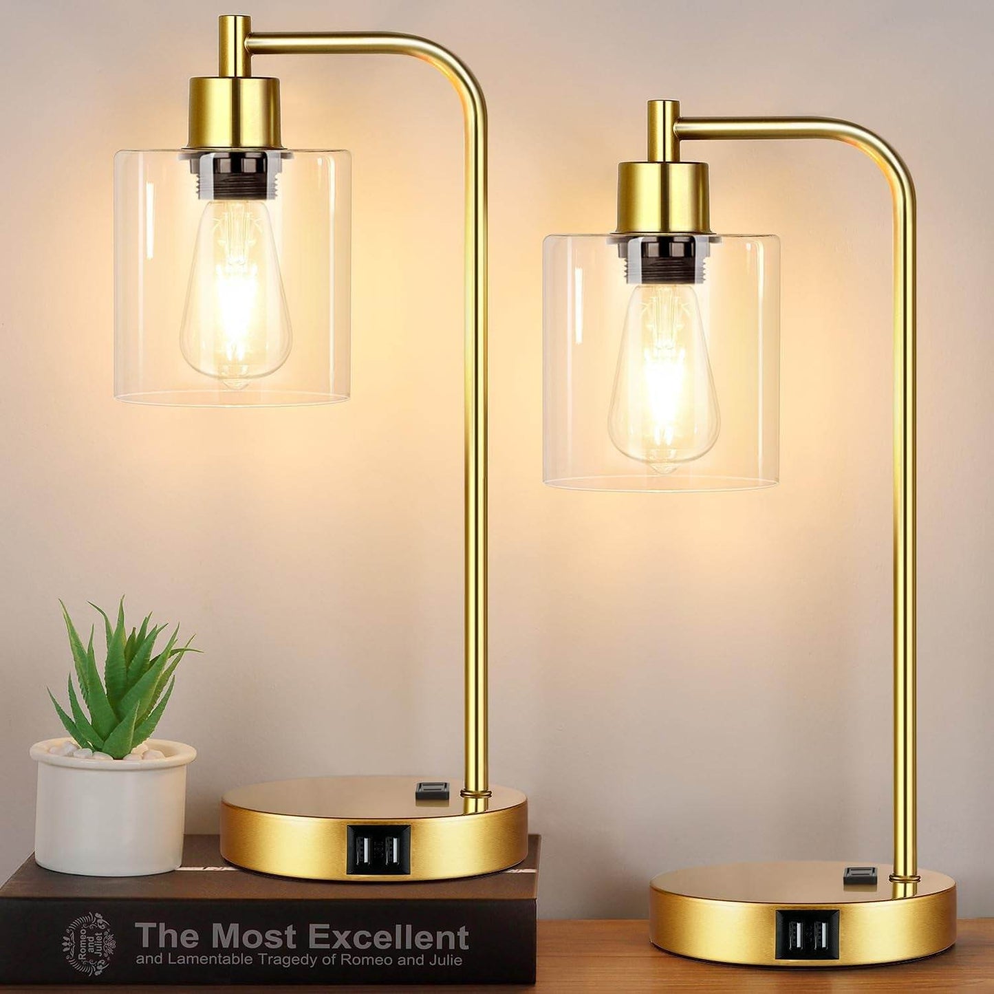 Industrial Touch Control Table Lamps Set of 2 - Gold Nightstand - Big J's Showstoppin' Store