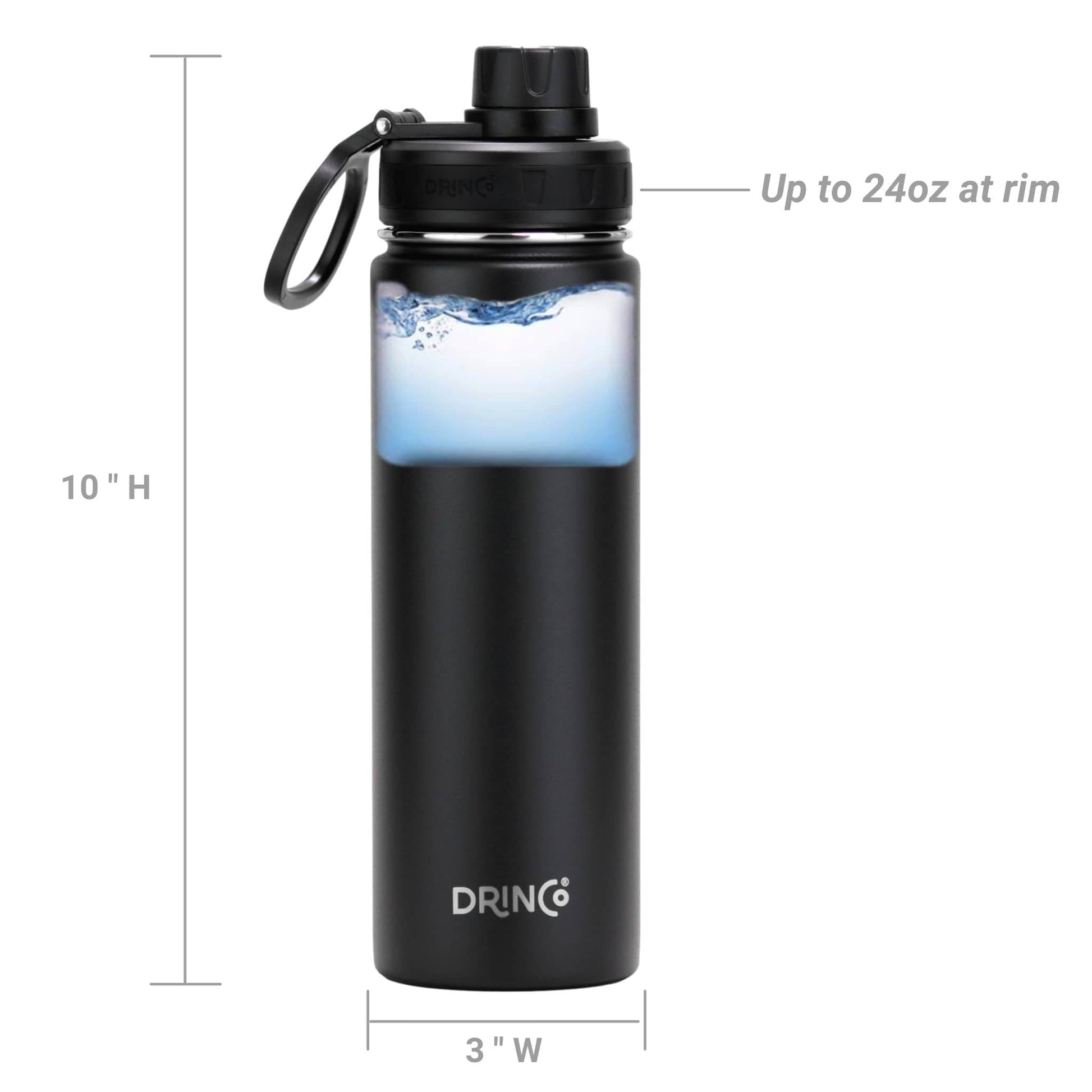 DRINCO® 22oz Stainless Steel Sport Water Bottle - Black - Big J's Showstoppin' Store