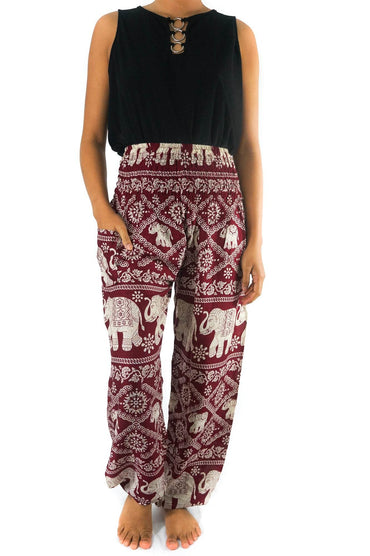 Burgundy ELEPHANT Pants Women Boho Pants Hippie Pants Yoga - Big J's Showstoppin' Store