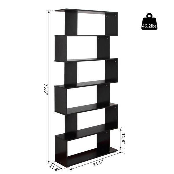 HOMCOM Wooden S Shape Bookcase 6 Shelves Storage Display Home Office - Big J's Showstoppin' Store