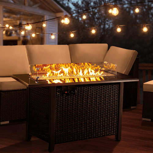 Rattan Propane Outdoor Fire Pit Table with Lid - Big J's Showstoppin' Store