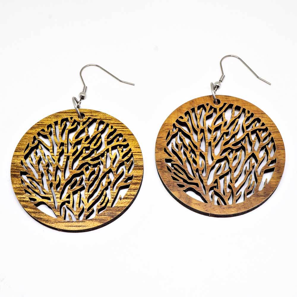 Genuine Handmade Koa Wood Tree Of Life Earring Pierce - Big J's Showstoppin' Store