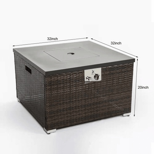 Outdoor Gas Fire Pit Square Dark Brown Wicker Fire Pit Table - Big J's Showstoppin' Store