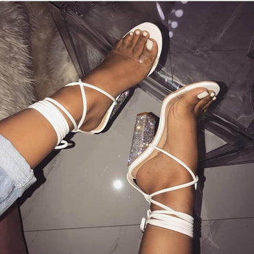 White Transparent Belt Thick-heeled High-heeled Sandals with Open-toed - Big J's Showstoppin' Store
