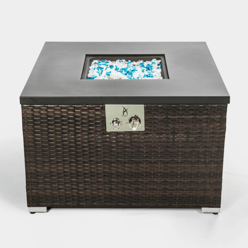 Outdoor Gas Fire Pit Square Dark Brown Wicker Fire Pit Table - Big J's Showstoppin' Store