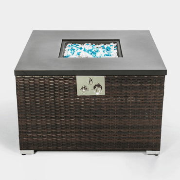 Outdoor Gas Fire Pit Square Dark Brown Wicker Fire Pit Table - Big J's Showstoppin' Store