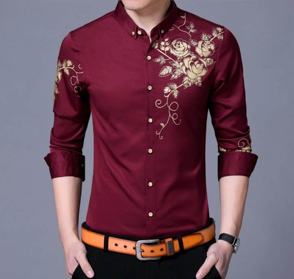 Mens Slim Fit Long Sleeve Floral Shirt - Big J's Showstoppin' Store